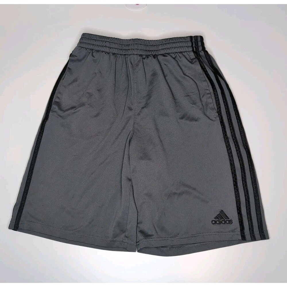 Adidas - Athletic Shorts - Men - Large - Grey Striped - Elastic Waist